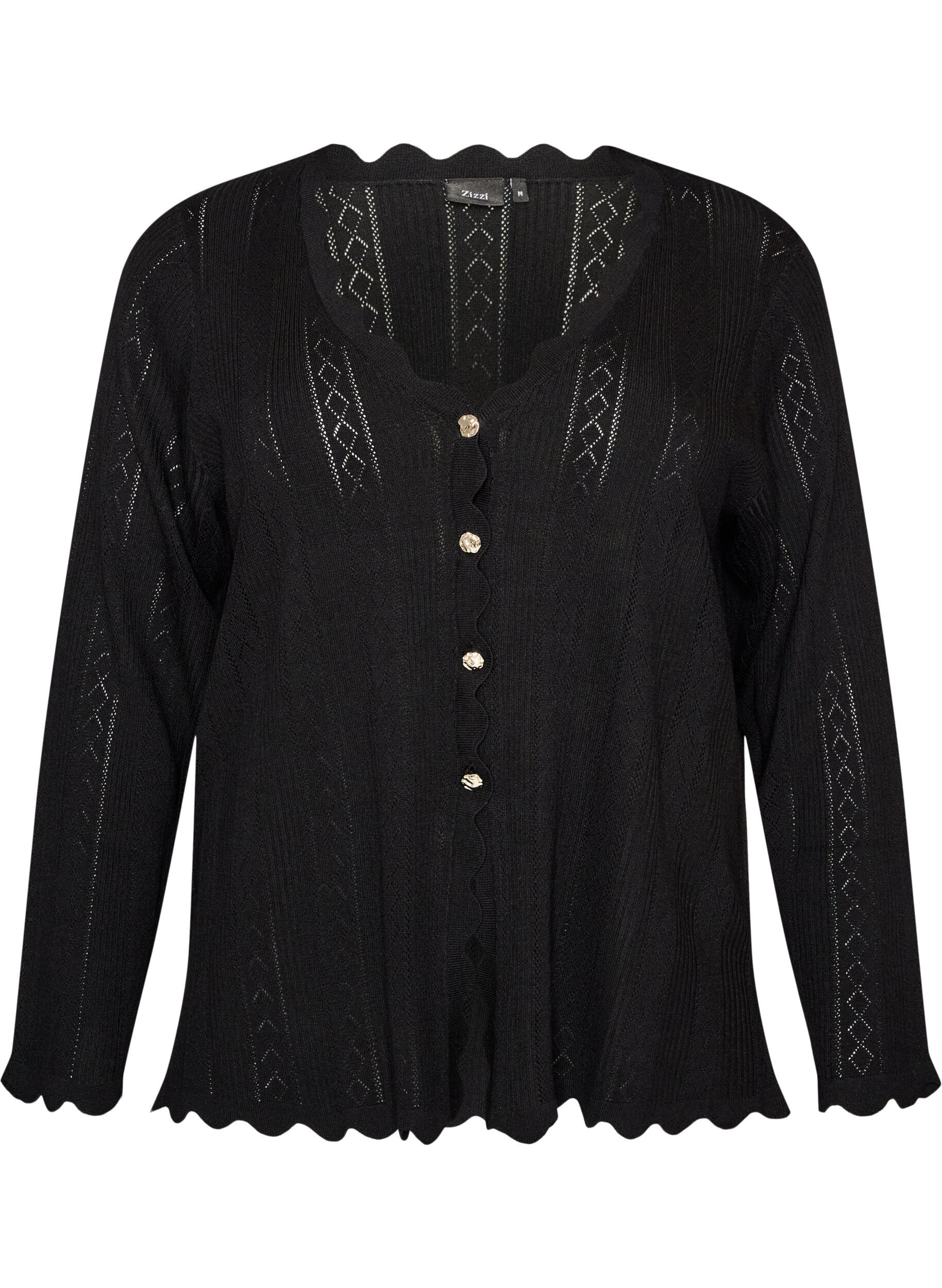 Cardigan with eyelet embroidery and wavy edges