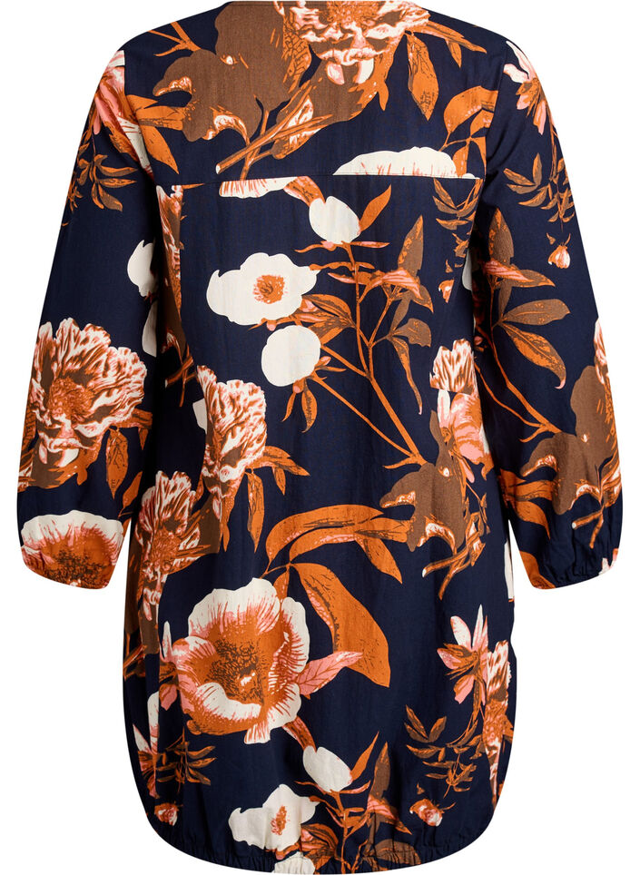 Kurzes Baumwollkleid mit Gummisaum und langen &Auml;rmeln, Schwarz, Packshot image number 1