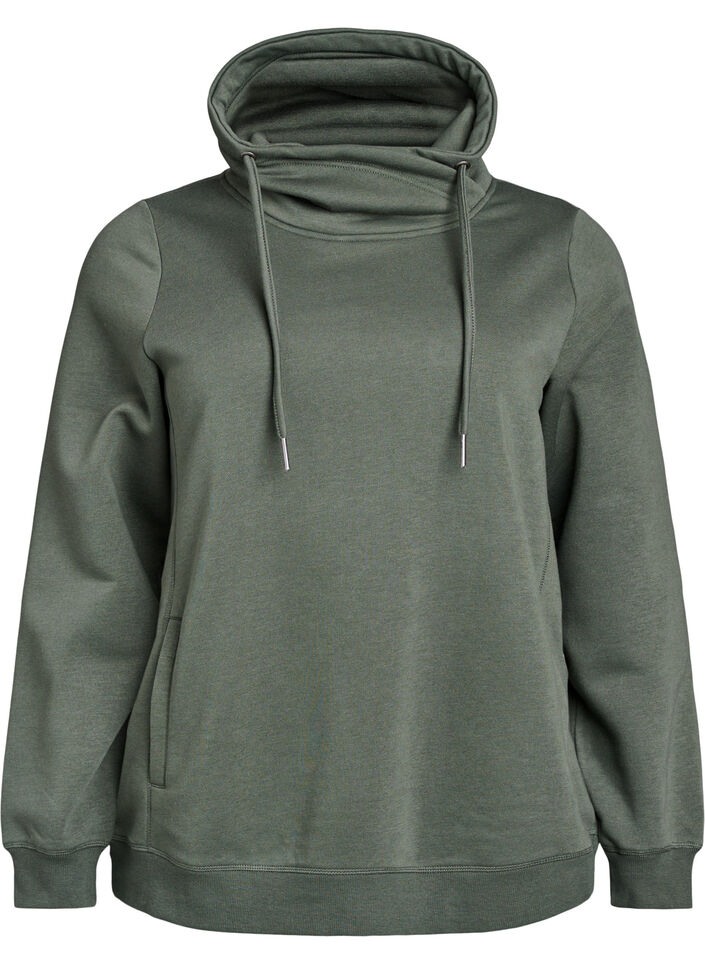 Sweatshirt mit hohem Kragen und Taschen, Gr&uuml;n, Packshot image number 0