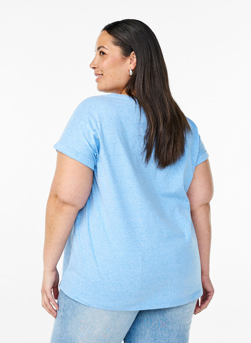 Melange T-Shirt mit kurzen &Auml;rmeln, Blau, Model image number 2