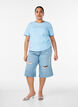 T-Shirt aus Baumwolle mit gewellten Kontrastkanten, Blau, Model image number 1