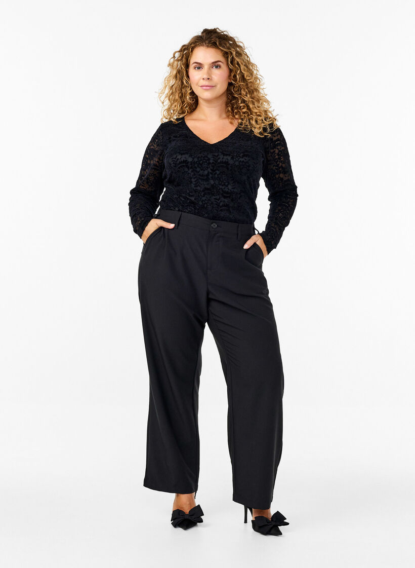 Spitzen-Body mit langen Ärmeln, Black, Model image number 2