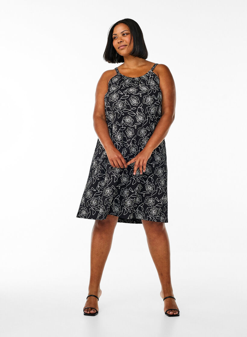 Midi-Tr&auml;gerkleid aus Bio-Baumwolle., Schwarz, Model image number 1