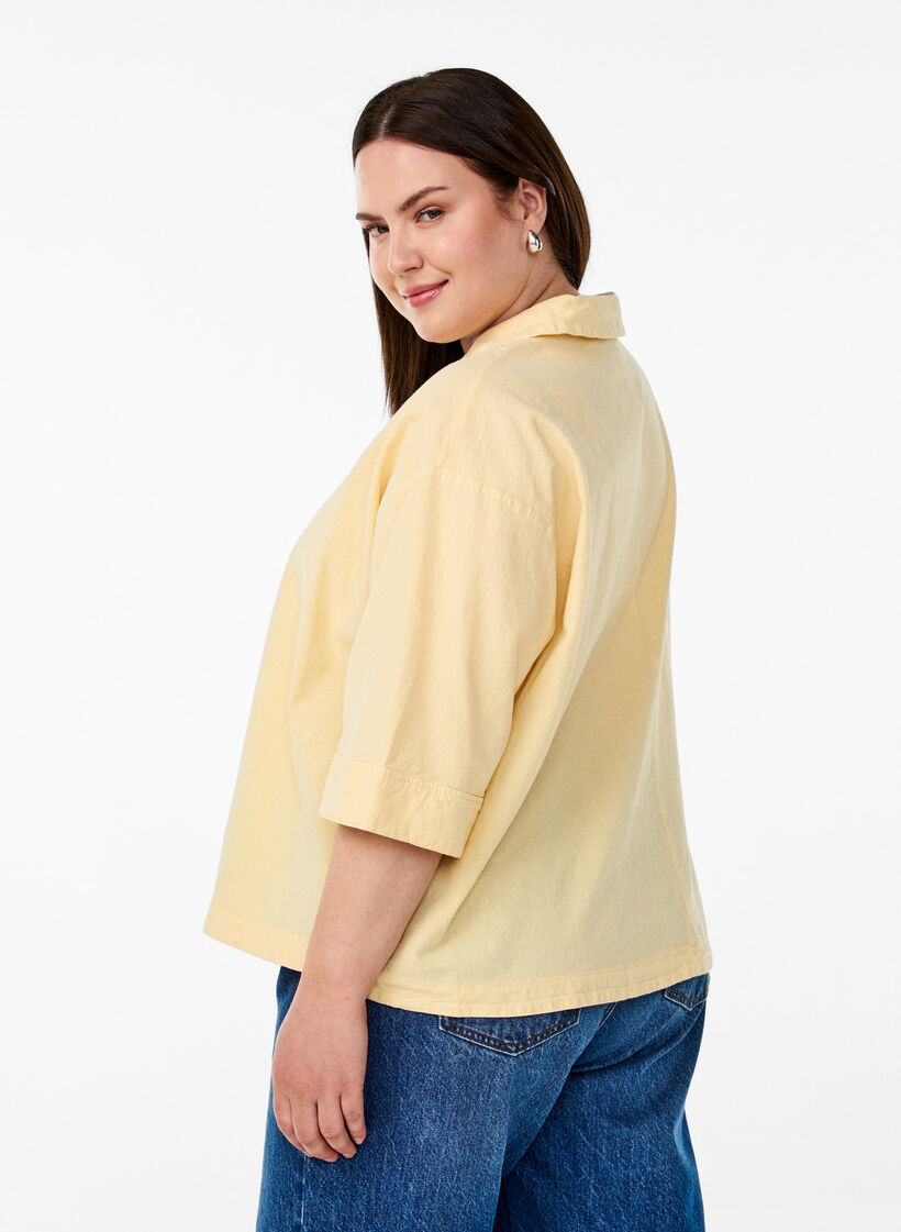 Lockere Bluse mit Kragen und 1/2 Ärmeln, Gelb, Model image number 2