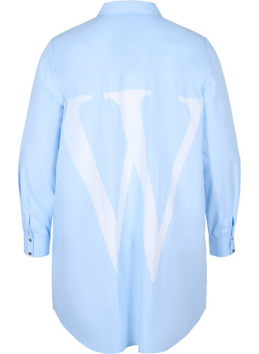Lange Hemdbluse aus Baumwolle mit Kragen und Knopfverschluss, Chambray Blue, Packshot image number 1