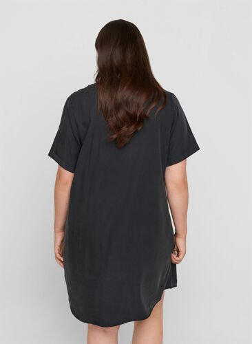 Kurzarm Kleid mit V-Ausschnitt, Black, Model image number 1