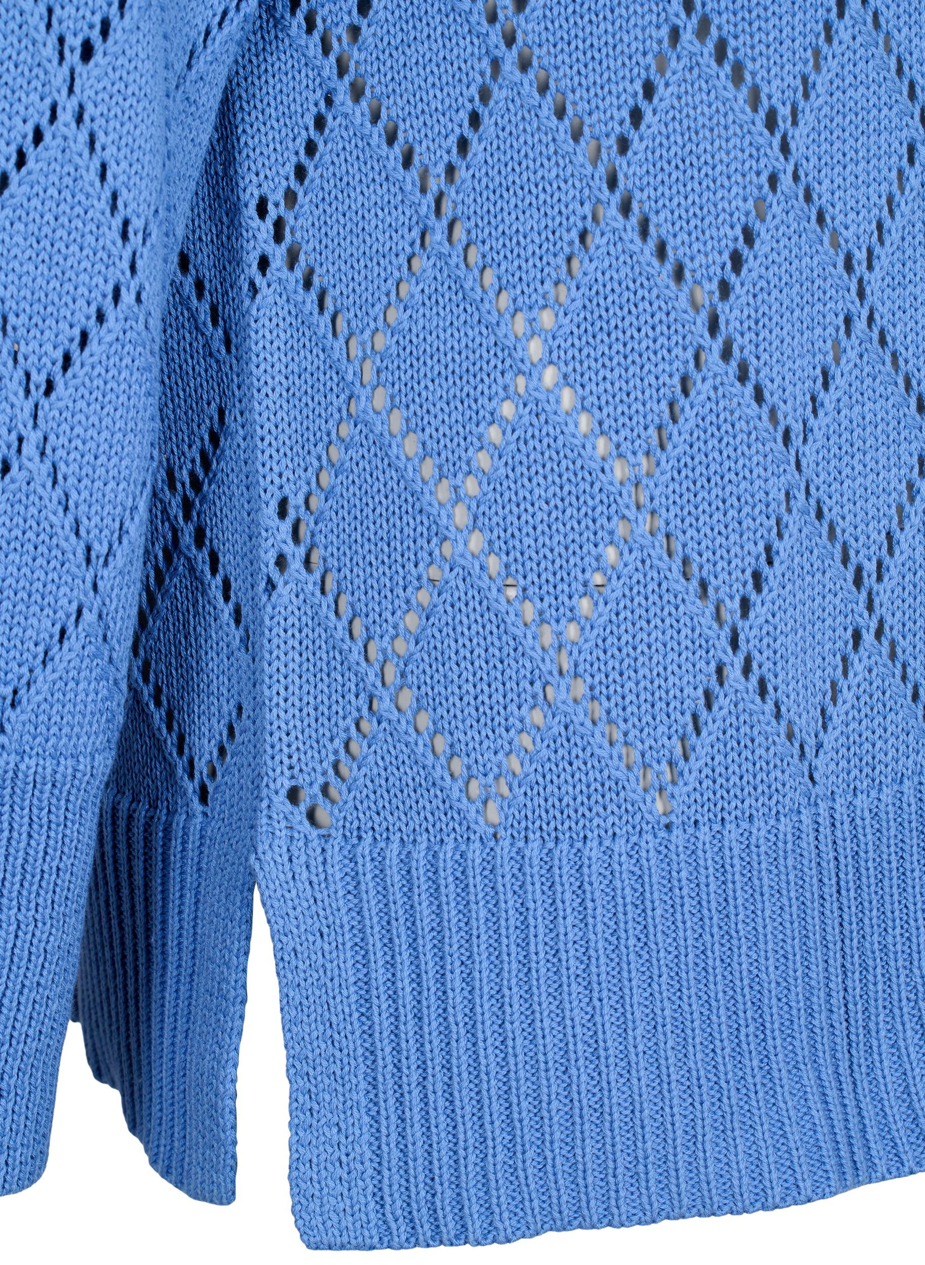 ZizziLang&auml;rmelige Strickbluse mit Lochmuster, Blue Bonnet, Packshot image number 3