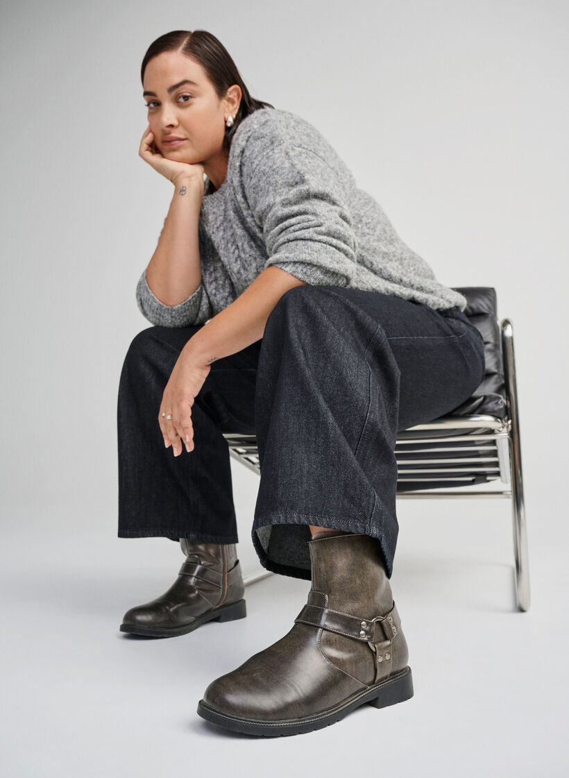 Extra-Weite - Kurzer Biker-Stiefel, Braun, Image image number 0