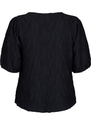 Strukturierte Bluse mit kurzen Ärmeln, Black, Packshot image number 1