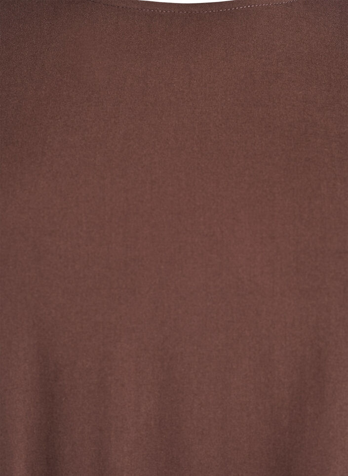 Kurz&auml;rmelige, gewebte Bluse mit Rundhals, Braun, Packshot image number 2