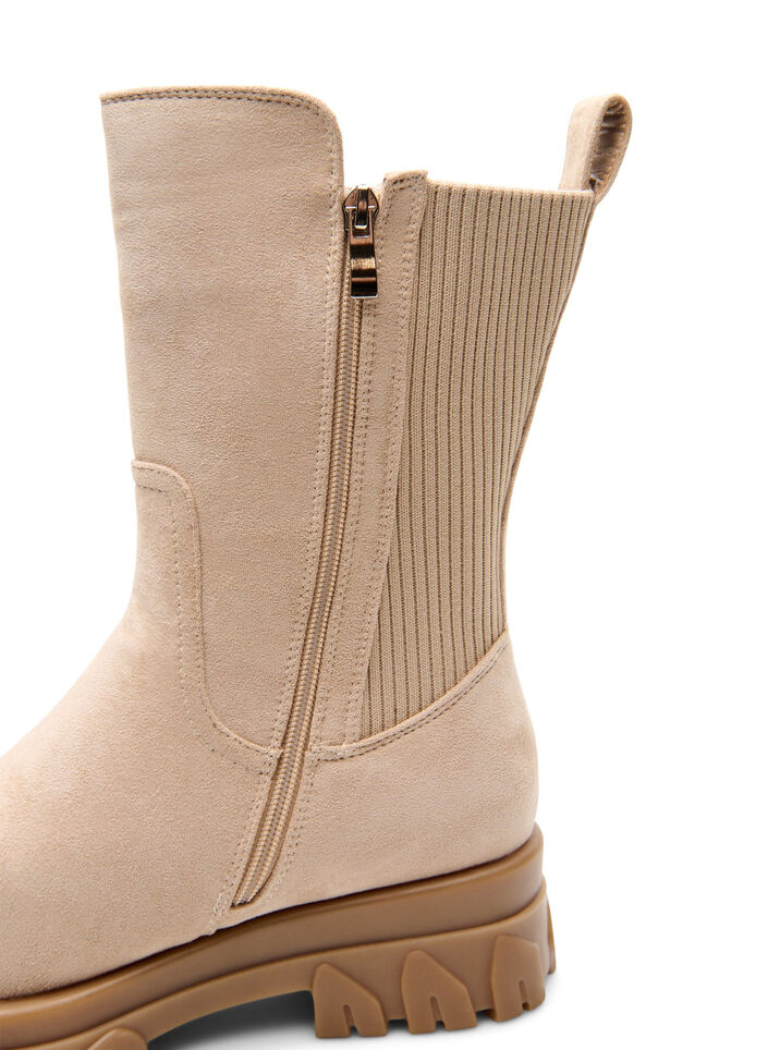 Extra-Weite – Grober Stiefel aus Wildlederimitat, Beige, Packshot