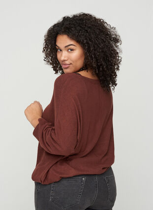 Melierte Bluse mit verstellbarem Bund, Brown Melange , Model image number 1