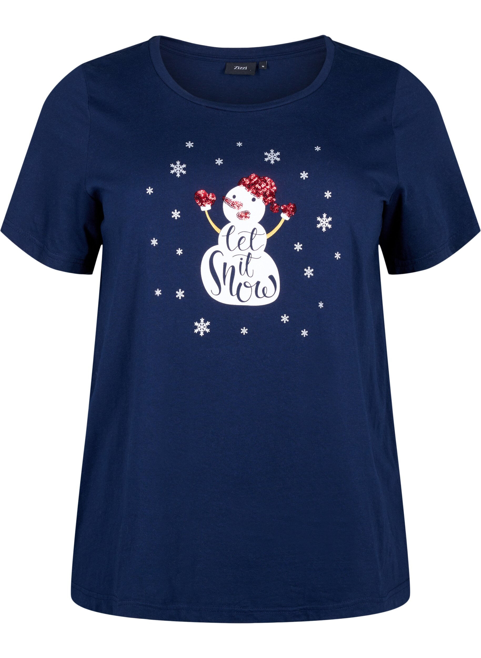 ZizziWeihnachtliche T-Shirts aus 100% Baumwolle, Navy B. w. LetItSnow, Packshot image number 0