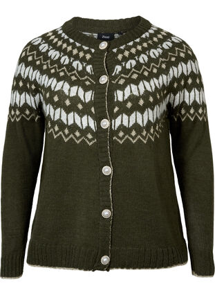 Gemusterter Cardigan mit Wolle, Forest Night Comb, Packshot image number 0