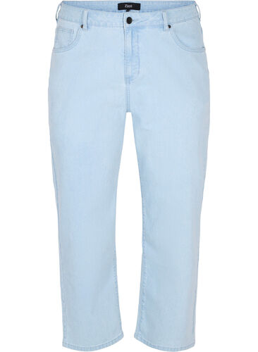 Straight Jeans mit Knöchellänge und Streifen, Light blue denim, Packshot image number 0