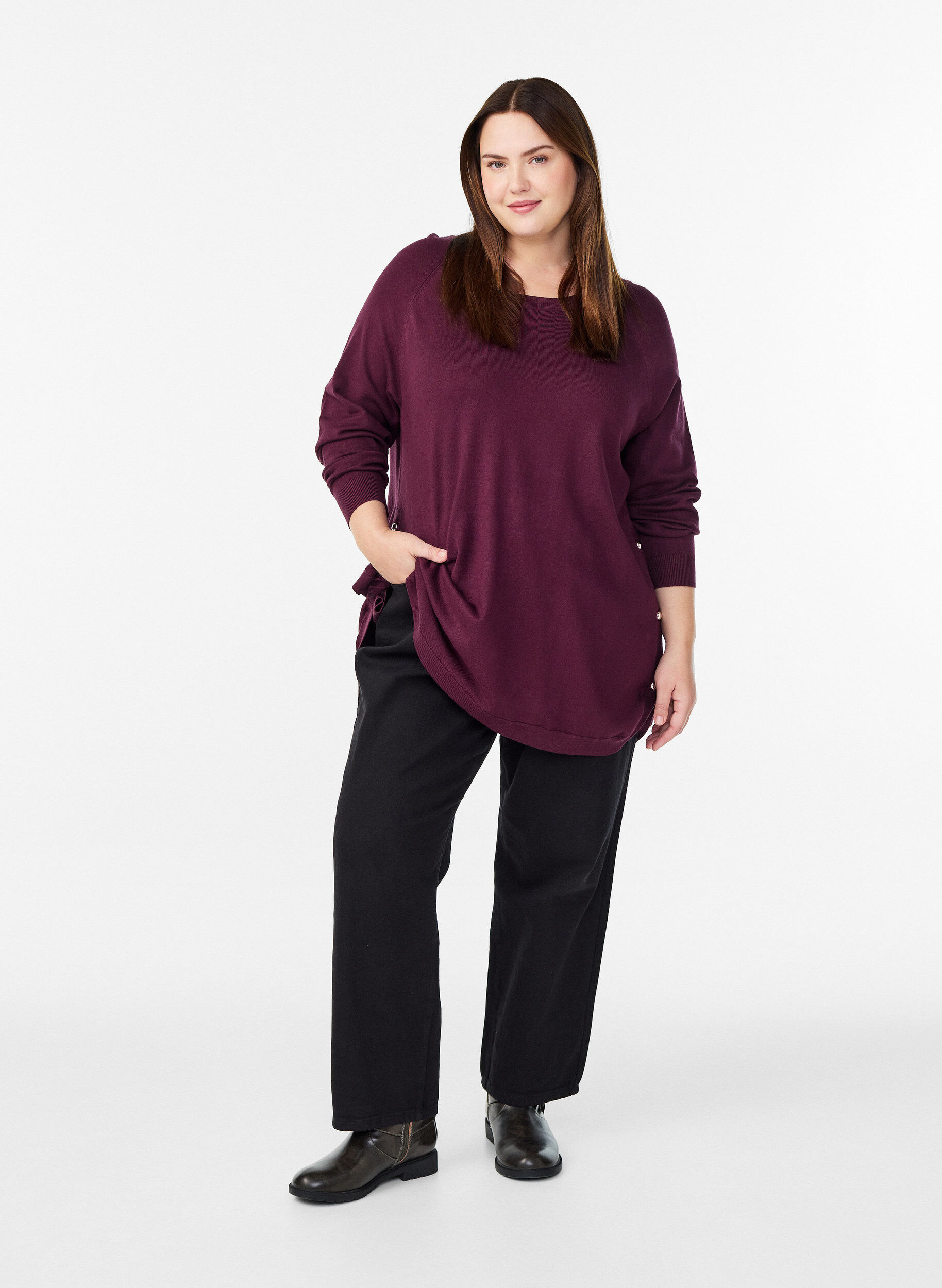 ZizziStrickbluse mit seitlichen Kn&ouml;pfen, Rot, Model image number 1