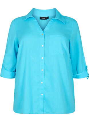 Hemdbluse mit Knopfverschluss aus Baumwoll-Leinen-Gemisch, Blue Atoll, Packshot image number 0