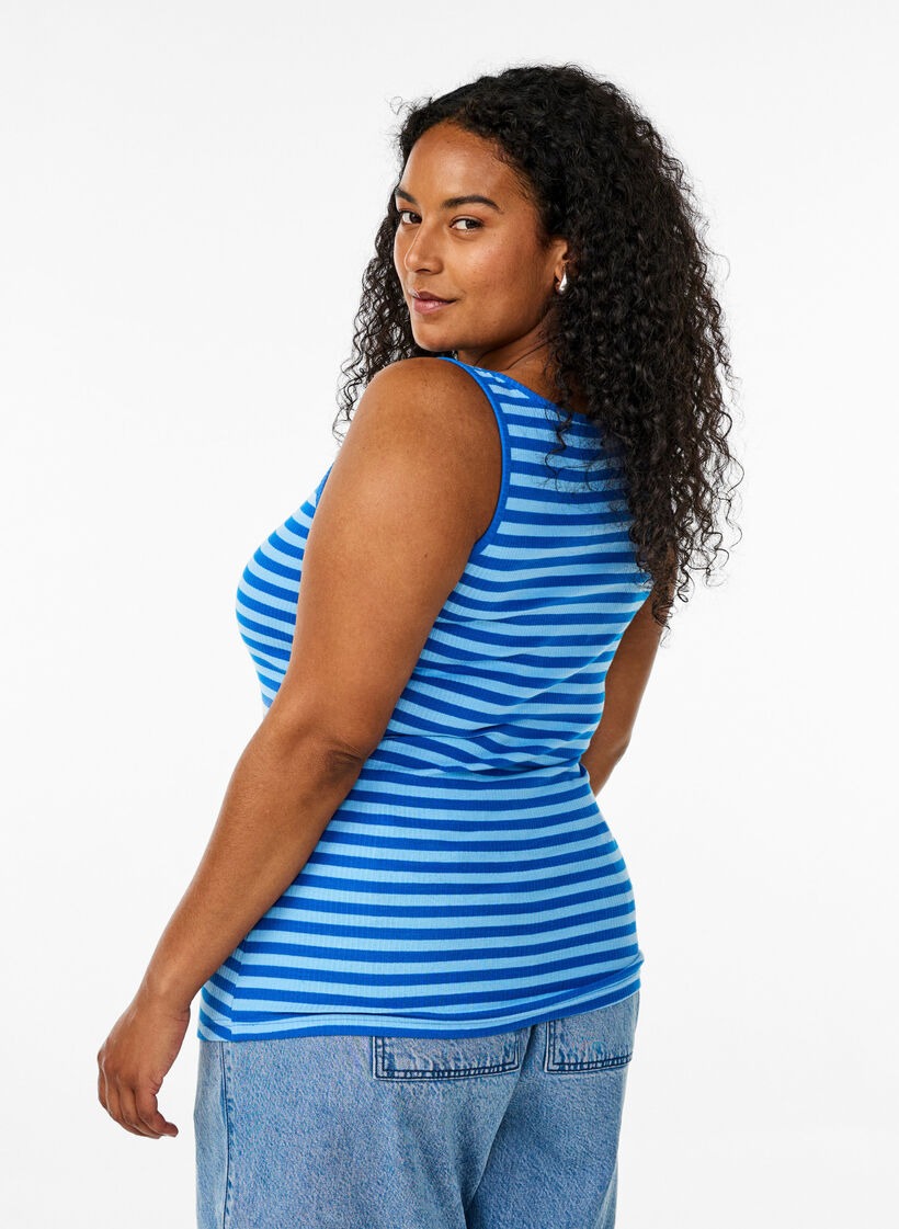 Gestreiftes Tanktop mit Rippenstruktur, Blau, Model image number 2