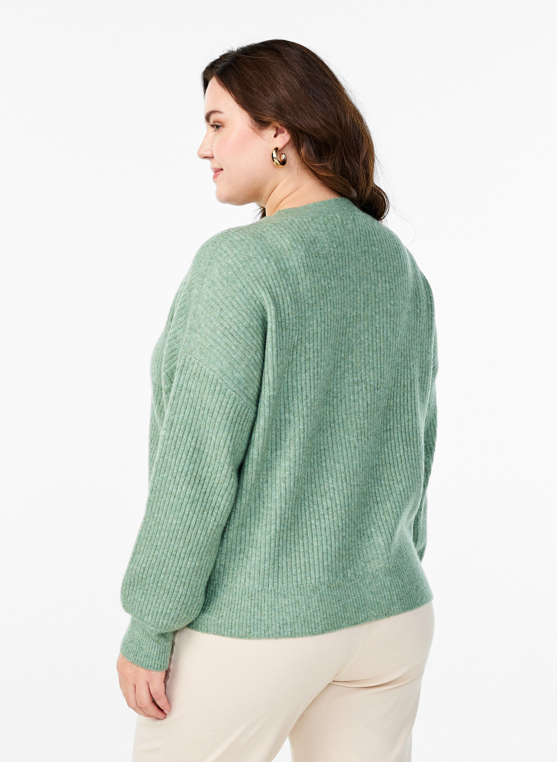 ZizziRippenstrick Strickjacke mit Kn&ouml;pfen, Gr&uuml;n, Model image number 2