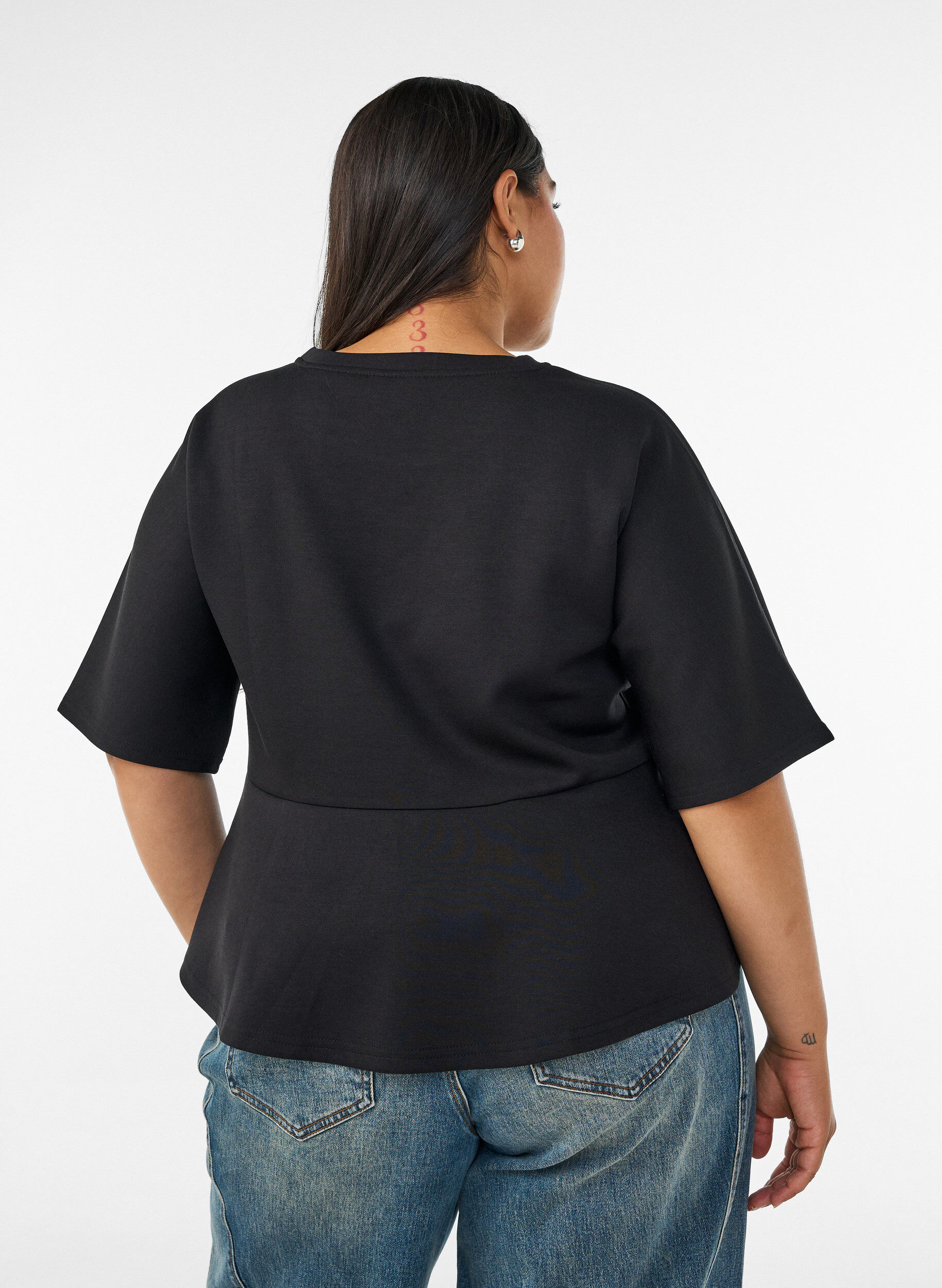 ZizziPeplum-Bluse mit ellenbogenlangen &Auml;rmeln, Schwarz, Model image number 2