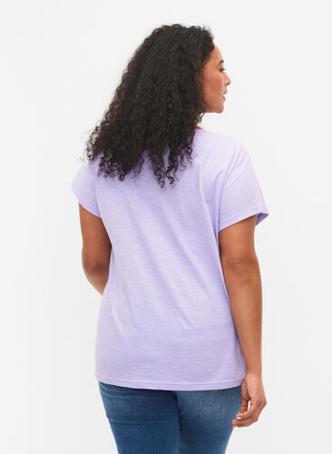 T-Shirt aus Baumwolle mit Blattprint, Lavender C Leaf, Model image number 1