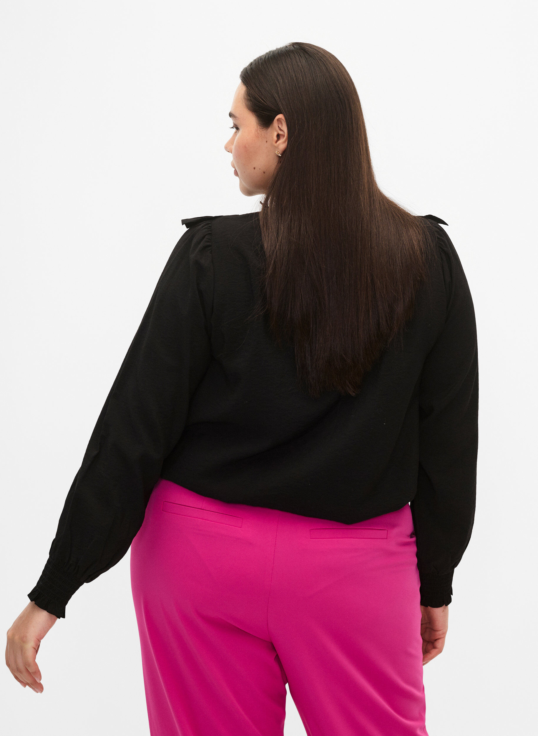 Zizzi Viskosebluse mit R&uuml;schen und Stickereien, Black, Model image number 1
