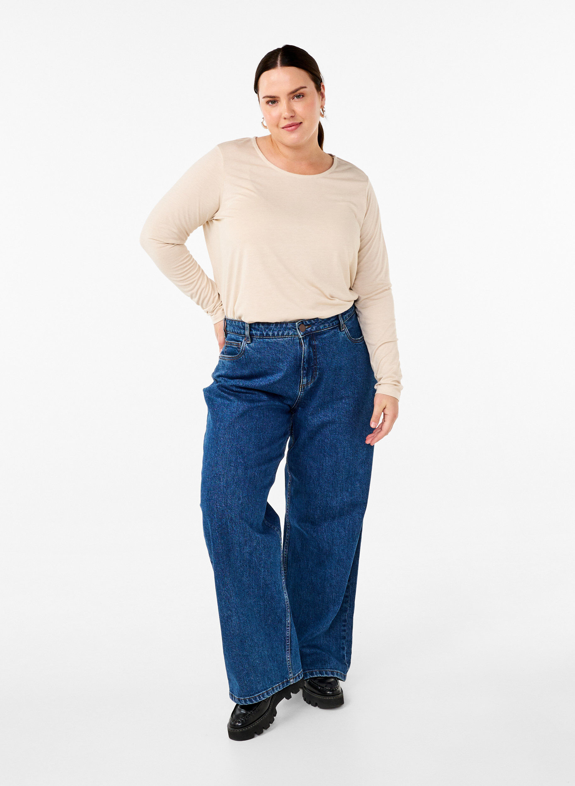 ZizziLang&auml;rmliges T-Shirt mit Rundhalsausschnitt, Oatmeal Mel., Model image number 2