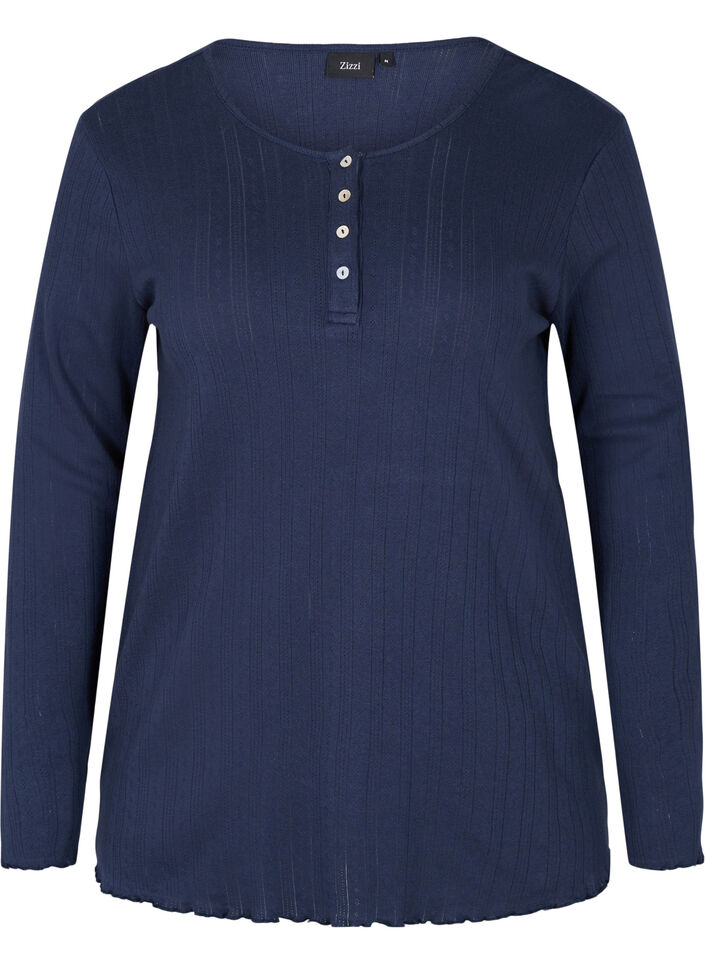 Langärmeliges Pyjama-Oberteil aus 100% Baumwolle, Navy Blazer, Packshot image number 0