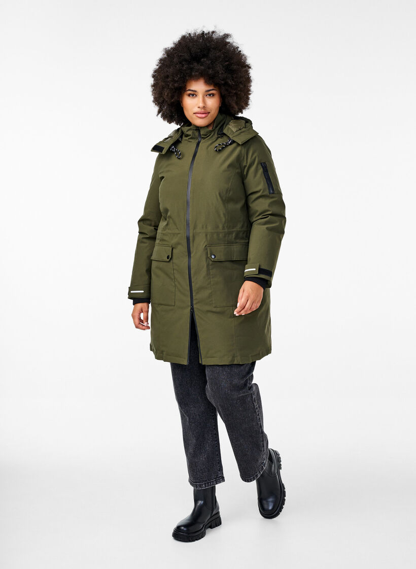 Praktische Winterjacke mit Kapuze und Taschen, Grün, Model image number 1