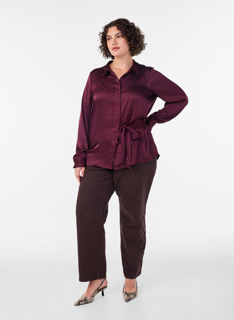 Bluse mit Satin-Optik und Wickeloptik, Rot, Model image number 1