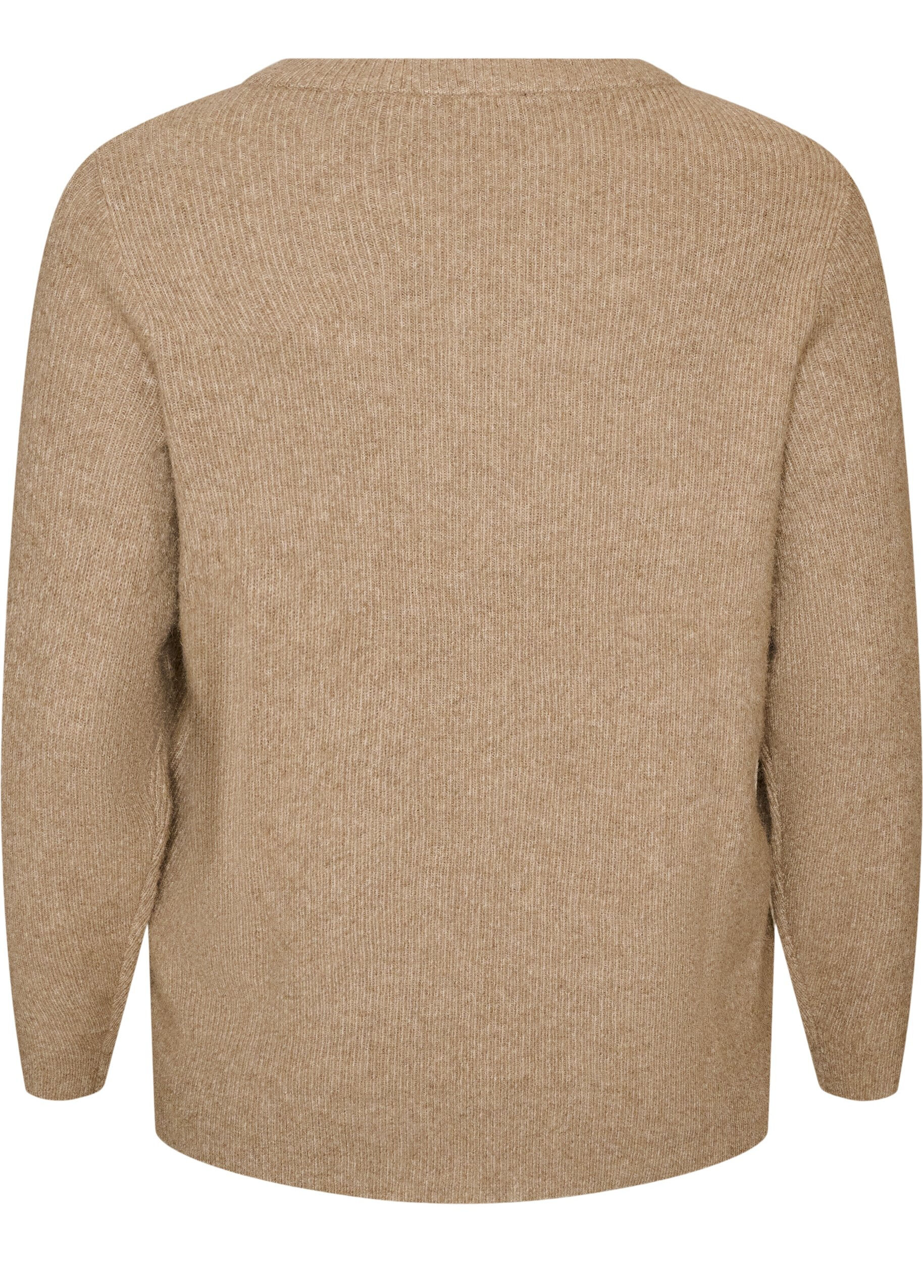 ZizziMelierte Strickbluse mit Rundhalsausschnitt, Beige, Packshot image number 1