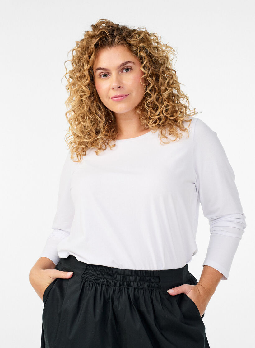Basic Top aus Jersey mit langen Ärmeln, Weiß, Model image number 0