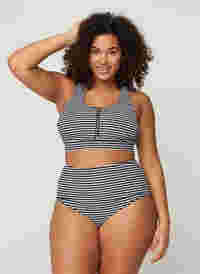 Gestreiftes Bikiniunterteil mit hoher Taille, Navy Striped, Model