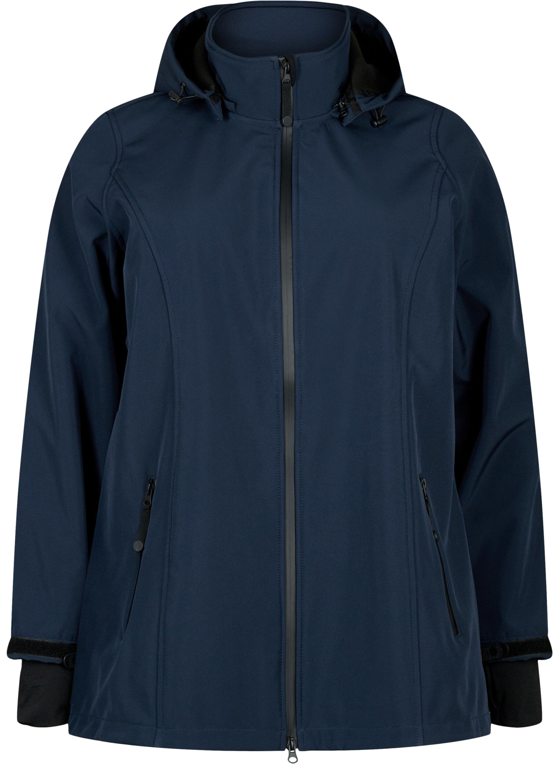 Kurze Softshell-Jacke mit abnehmbarer Kapuze