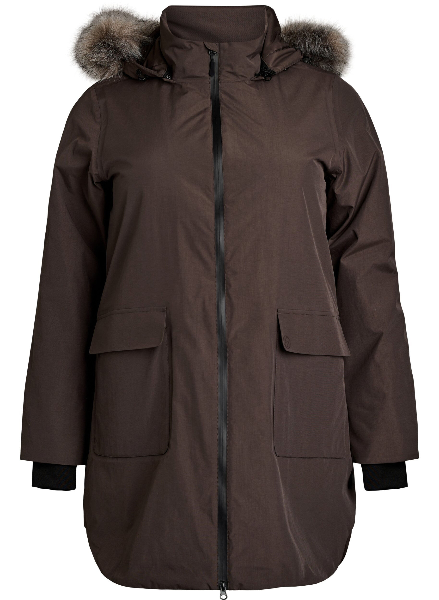 ZizziWasserdichter Parka mit Kapuze, Braun, Packshot image number 0