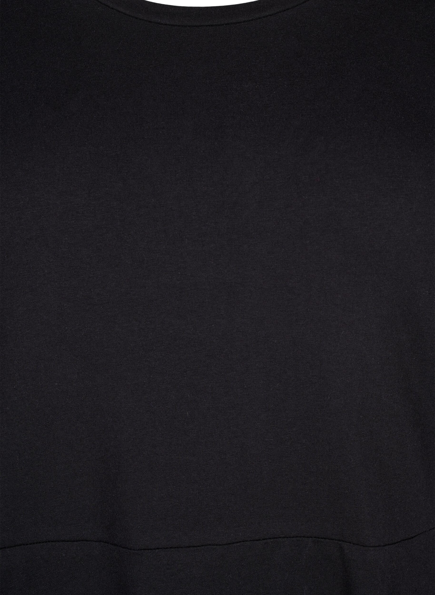 ZizziEinfarbiges Baumwollkleid mit kurzen &Auml;rmeln, Black Solid, Packshot image number 2