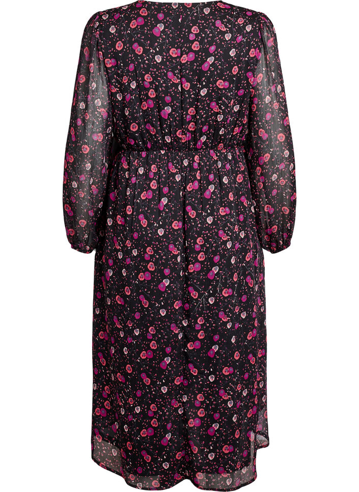 Kleid aus Chiffon mit Blumenmuster und langen &Auml;rmeln, Schwarz, Packshot image number 1