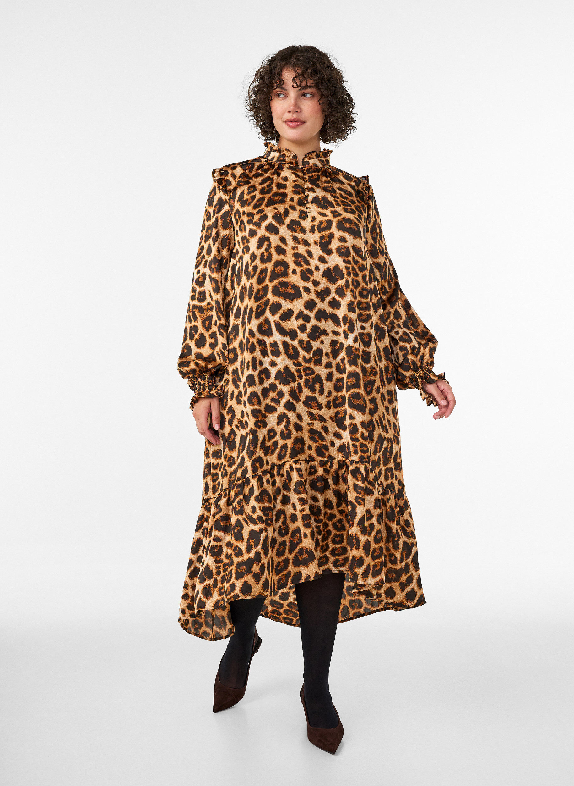 ZizziKleid mit Leopardenmuster und R&uuml;schendetails, Braun, Model image number 0