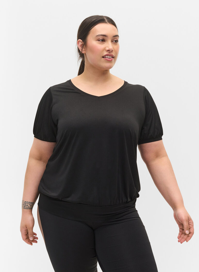 Kurzarm-Trainingsbluse, Black, Model image number 0