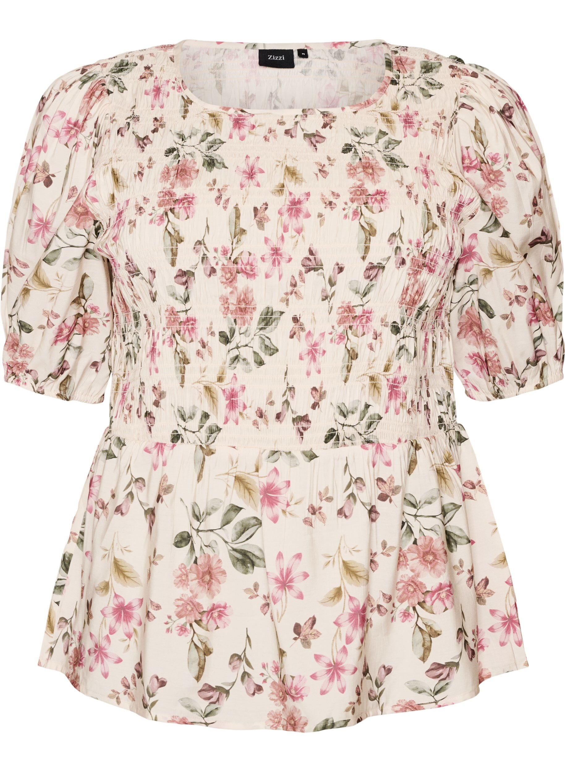 ZizziBluse aus Viskose mit Smock und Peplum-Effekt, Vanille, Packshot image number 0