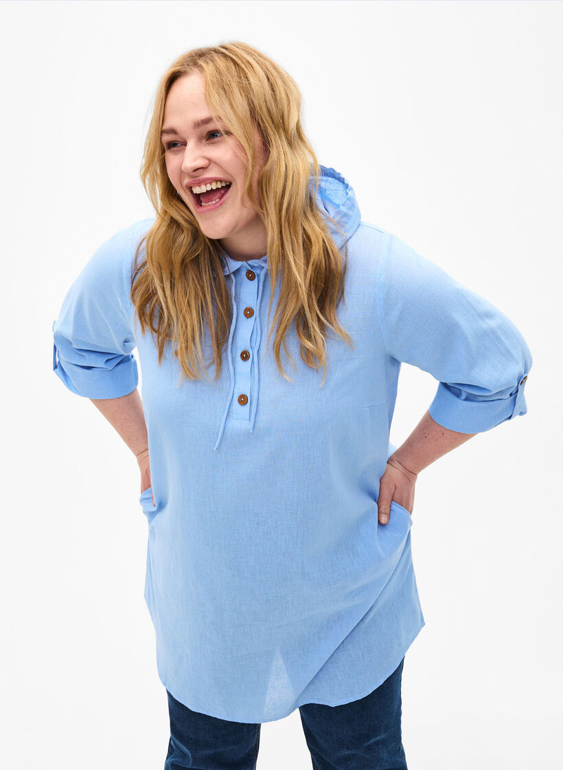 Tunika mit Kapuze aus Baumwolle und Leinen, Serenity, Model image number 0