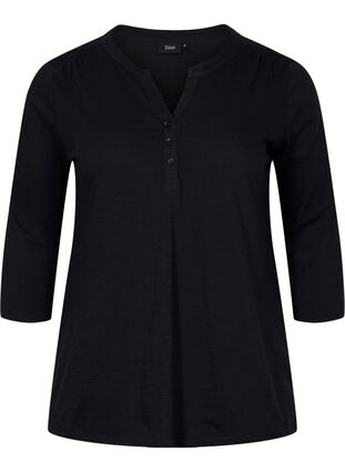 Bluse aus Baumwolle mit 3/4 Ärmeln, Black, Packshot image number 0