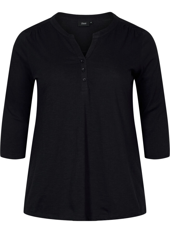 Bluse aus Baumwolle mit 3/4 Ärmeln, Black, Packshot image number 0