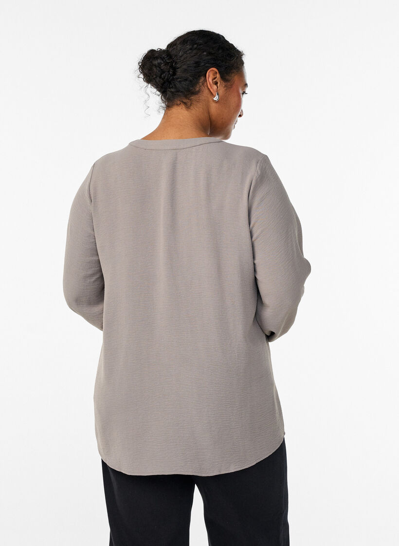 Bluse mit Smockb&uuml;ndchen und V-Ausschnitt, Beige, Model image number 2