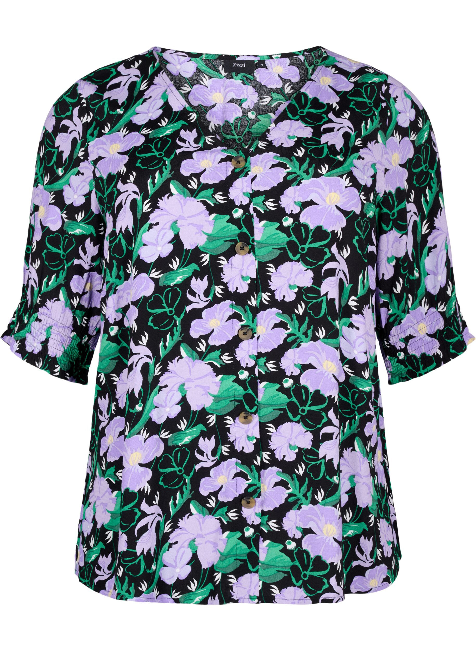 Zizzi Viskosebluse mit Kn&ouml;pfen, Black Small Flower, Packshot image number 0