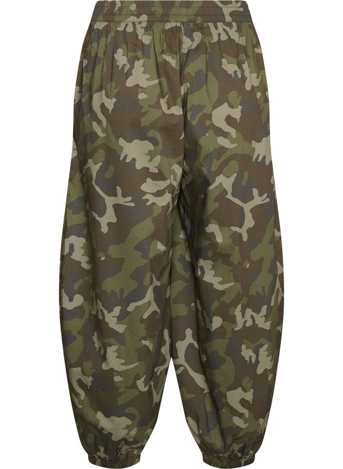 Ballonhose mit hoher Taille und Allover-Muster, Gr&uuml;n, Packshot image number 1