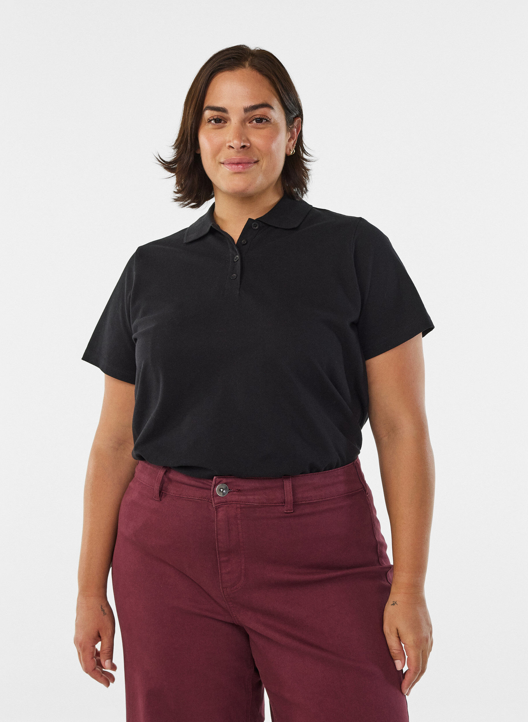 Poloshirt mit kurzen &Auml;rmeln, Schwarz, Model