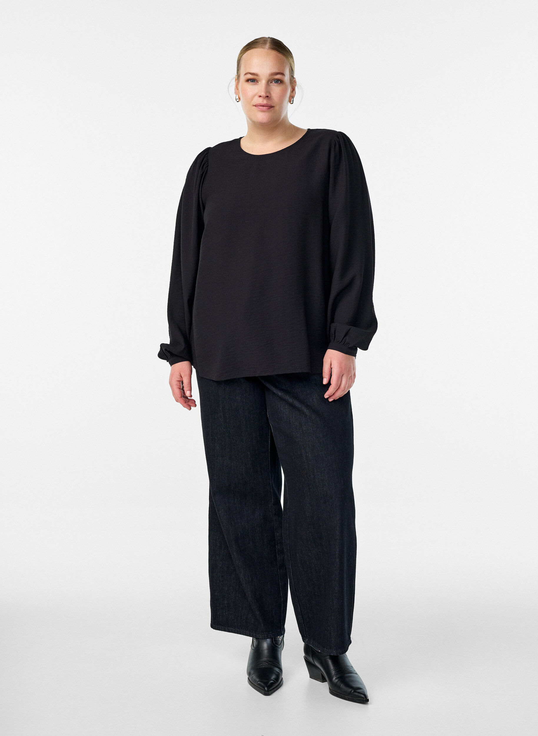 ZizziLang&auml;rmelige Viskosebluse, Schwarz, Model image number 1