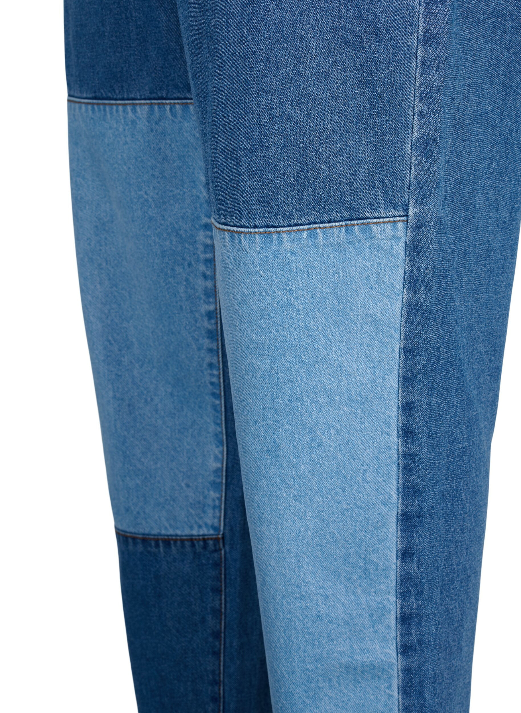 ZizziMille Mom-Fit-Jeans im Color-Blocking-Design mit hoher Taille, Light Blue Denim, Packshot image number 3