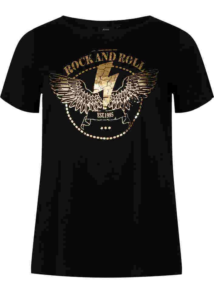 Kurzärmeliges Baumwoll-T-Shirt mit Print, Black Rock, Packshot image number 0